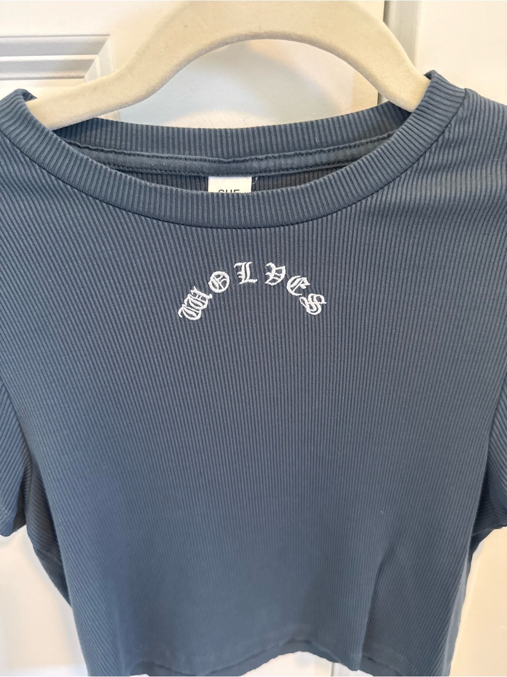DarcSport Wolves Blue Ribbed Crop Tee - Picture 2 of 4